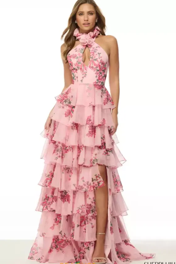 A Line|Fitted^Sherri Hill 57251 Pink Print