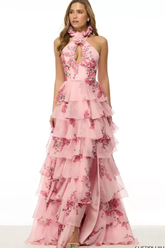 A Line|Fitted^Sherri Hill 57251 Pink Print