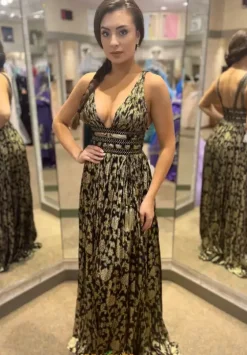 A Line|Long Dresses^Sherri Hill 52474 Black/Gold
