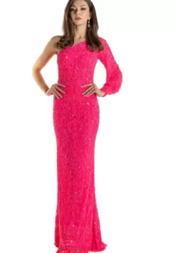 Long Sleeve Prom Dresses|Sexy^Sherri Hill 54970 Neon Pink