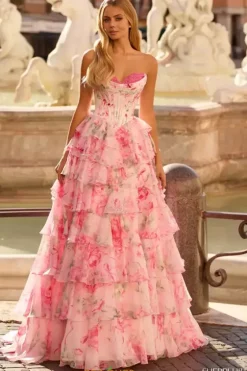Sweet Sixteen|Plus Sized Dresses^Sherri Hill 57820 Pink Print