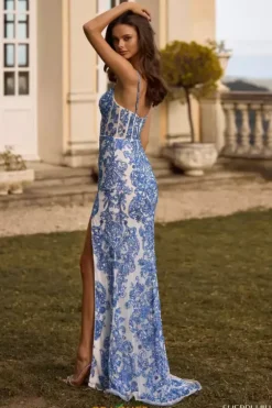 Long Dresses|Pageant^Sherri Hill 57214 Ivory/Blue