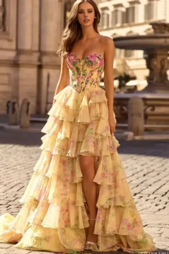 Pageant|Long Dresses^Sherri Hill 58000 Light Yellow Print