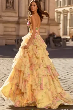 Pageant|Long Dresses^Sherri Hill 58000 Light Yellow Print