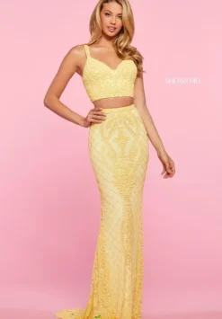 Long Homecoming Dresses|Fitted^Sherri Hill 53437 Yellow