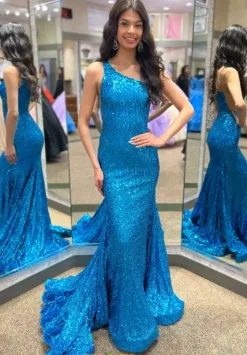 Long Homecoming Dresses|Fitted^Jovani Single Shoulder Sequins Dress 23076 Turquoise