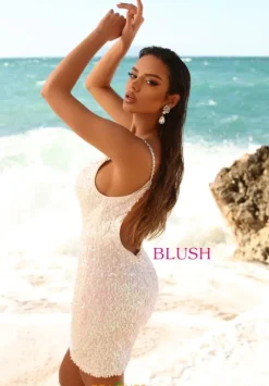 Short Dresses|Short Homecoming Dresses^Blush Single Shoulder Short Dress 20410 AB Pink White