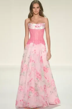 Sweet Sixteen|Plus Sized Dresses^Sherri Hill Strapless A Line Long Dress 58002 Pink Print