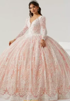 Quince Dresses With Sleeves|Plus Sized Quince Dresses^Tiffany Quinceanera 26005 Ivory/Coral/Champagne