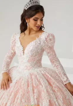 Quince Dresses With Sleeves|Plus Sized Quince Dresses^Tiffany Quinceanera 26005 Ivory/Coral/Champagne