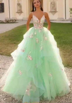 Long Dresses|Plus Sized Dresses^Alyce Tulle Open Back A-Line Dress 61735