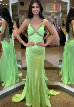 Fitted|Long Dresses^Jasz Couture V Neck Fitted Long Dress 4332