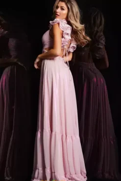 A Line|Plus Size^Jovani V Neck Long A Line Dress 26248