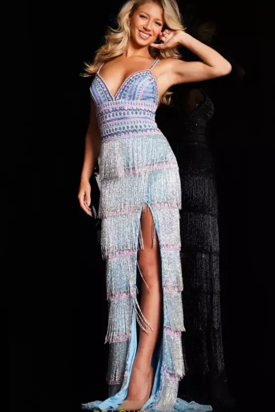 Long Dresses|Plus Sized Dresses^Jovani V Neckline Beaded Long Dress 38846