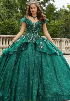 Plus Sized Quince Dresses|Sweet Sixteen^Vizcaya Quinceanera 89412 Emerald/Gold