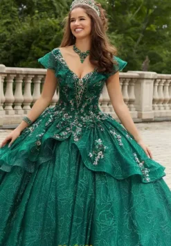 Plus Sized Quince Dresses|Sweet Sixteen^Vizcaya Quinceanera 89412 Emerald/Gold