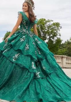 Plus Sized Quince Dresses|Sweet Sixteen^Vizcaya Quinceanera 89412 Emerald/Gold