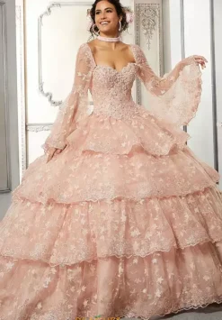 Quince Dresses With Sleeves|Plus Sized Quince Dresses^Vizcaya Quinceanera 34053 Blush