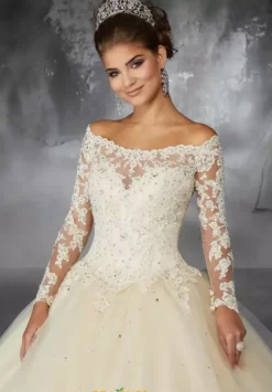 Quince Dresses With Sleeves|Plus Sized Quince Dresses^Vizcaya Quinceanera 60052 Champagne