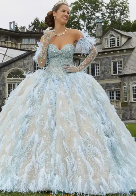 Quince Dresses With Sleeves|Plus Sized Quince Dresses^Vizcaya Quinceanera 34082 Iced Champagne
