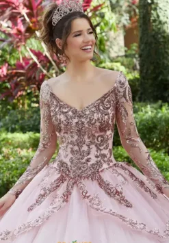 Quince Dresses With Sleeves|Plus Sized Quince Dresses^Vizcaya Quinceanera 60128 Blush/Rose Gold