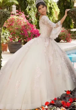 Quince Dresses With Sleeves|Plus Sized Quince Dresses^Vizcaya Quinceanera 60124 Champagne/Blush