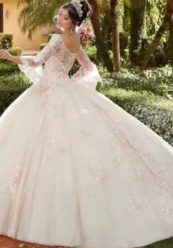 Quince Dresses With Sleeves|Plus Sized Quince Dresses^Vizcaya Quinceanera 60124 Champagne/Blush