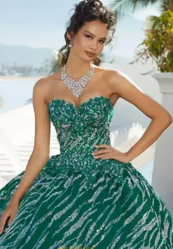 Quince Dresses With Sleeves|Plus Sized Quince Dresses^Vizcaya Quinceanera 34073 Emerald