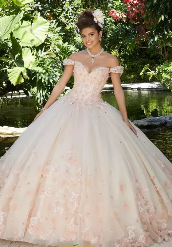 Plus Sized Quince Dresses^Vizcaya Quinceanera 34015 Champagne/Blush