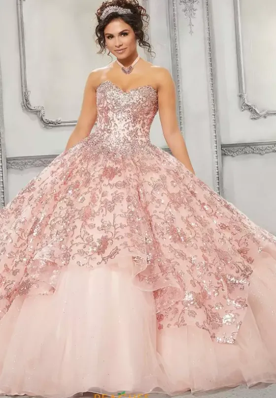 Quince Dresses With Sleeves|Plus Sized Quince Dresses^Vizcaya Quinceanera 89314 Blush