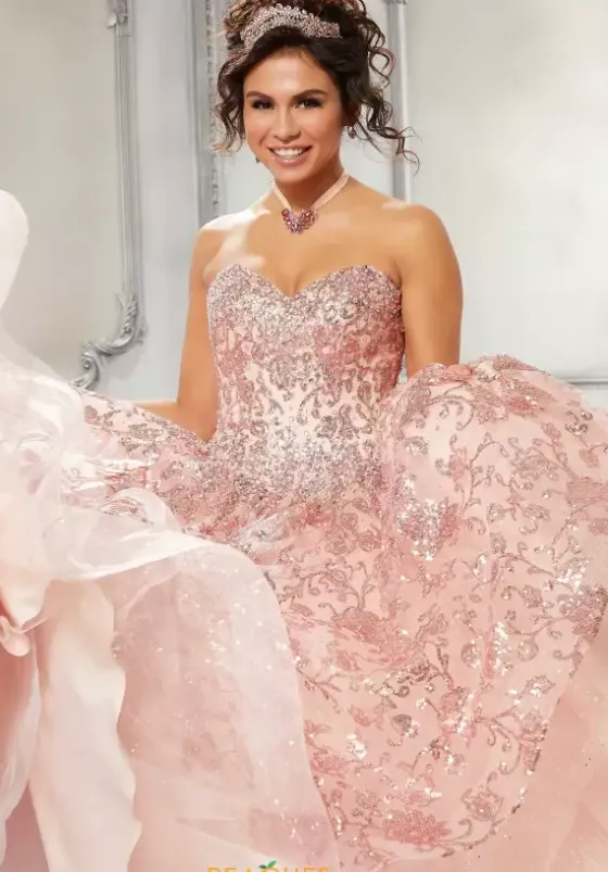 Quince Dresses With Sleeves|Plus Sized Quince Dresses^Vizcaya Quinceanera 89314 Blush