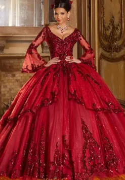 Quince Dresses With Sleeves|Plus Sized Quince Dresses^Vizcaya Quinceanera 60156 Sangria