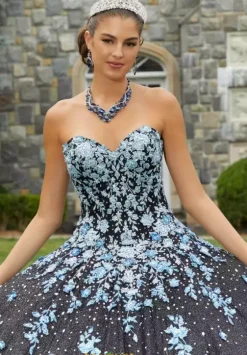 Quince Dresses With Sleeves|Plus Sized Quince Dresses^Vizcaya Quinceanera 89415 Black/Blue